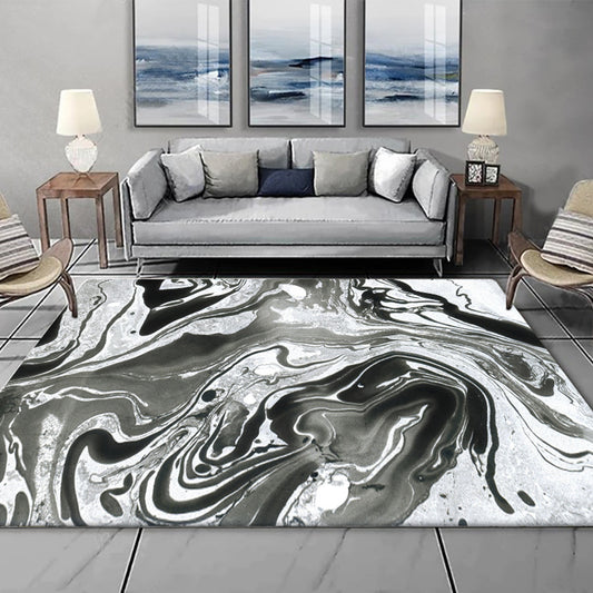 Modern Living Room Rug in Black and White Abstract Twisted Lines Pattern Rug Polyester Washable Area Rug Black Clearhalo 'Area Rug' 'Modern' 'Rugs' Rug' 1517840