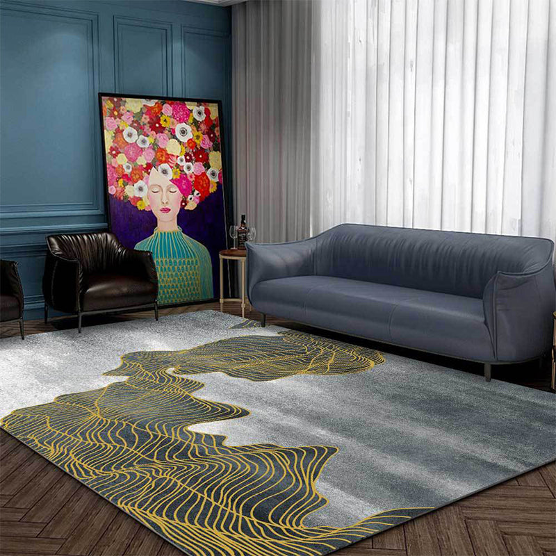 Modern Living Room Rug in Grey Abstract Color Block Wave Pattern Rug Polyester Washable Area Rug Grey Clearhalo 'Area Rug' 'Modern' 'Rugs' Rug' 1517848