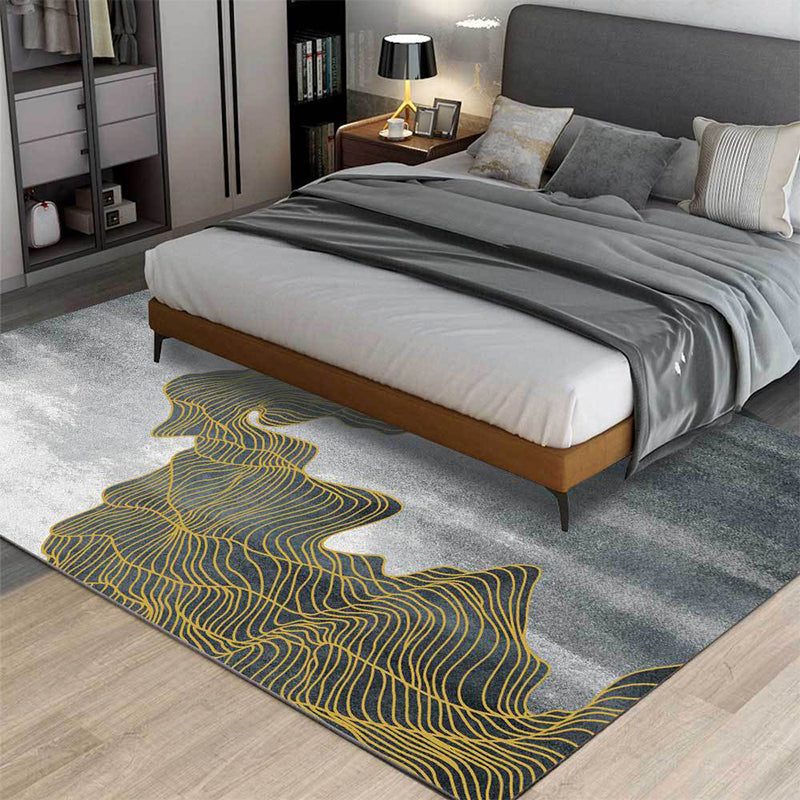 Modern Living Room Rug in Grey Abstract Color Block Wave Pattern Rug Polyester Washable Area Rug Clearhalo 'Area Rug' 'Modern' 'Rugs' Rug' 1517849