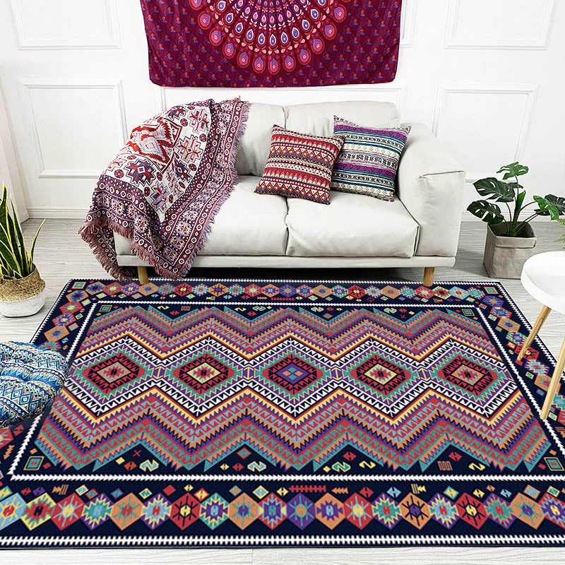 Vintage Geometric Stripe Diamond Rug in Black Bohemian Carpet Polyester Anti-Slip Carpet for Living Room Clearhalo 'Area Rug' 'Bohemian' 'Rugs' Rug' 1517857