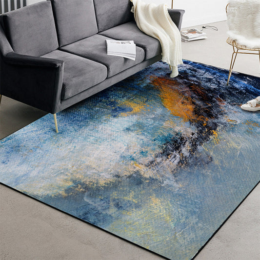 Contemporary Modern Rug in Blue Abstract Painting Print Area Rug Polyester Washable Carpet for Home Decoration Blue Clearhalo 'Area Rug' 'Modern' 'Rugs' Rug' 1517877