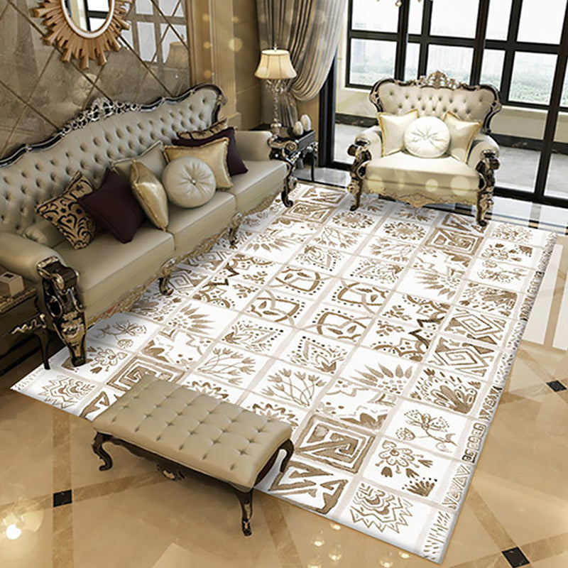 Oriental Floral Square Pattern Rug in White Moroccan Rug Polyester Non-Slip Backing Area Rug for Bedroom Clearhalo 'Area Rug' 'Moroccan' 'Rugs' Rug' 1517964