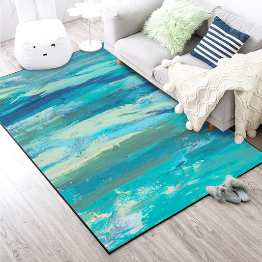 Blue Bedroom Rug Modern Abstract Oil Painting Pattern Area Rug Polyester Washable Carpet Blue Clearhalo 'Area Rug' 'Modern' 'Rugs' Rug' 1518084