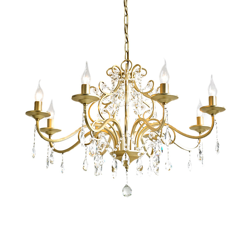 Vintage Exposed Chandelier Lamp Metal 3/6/8 Bulbs Chandelier Pendant Light with Clear Crystal Deco in Gold Finish Clearhalo 'Ceiling Lights' 'Chandeliers' 'Modern Chandeliers' 'Modern' Lighting' 151817