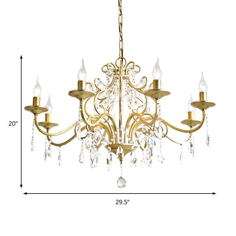 Vintage Exposed Chandelier Lamp Metal 3/6/8 Bulbs Chandelier Pendant Light with Clear Crystal Deco in Gold Finish Clearhalo 'Ceiling Lights' 'Chandeliers' 'Modern Chandeliers' 'Modern' Lighting' 151818