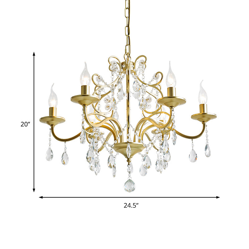 Vintage Exposed Chandelier Lamp Metal 3/6/8 Bulbs Chandelier Pendant Light with Clear Crystal Deco in Gold Finish Clearhalo 'Ceiling Lights' 'Chandeliers' 'Modern Chandeliers' 'Modern' Lighting' 151822