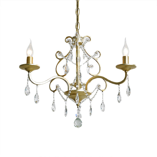 Vintage Exposed Chandelier Lamp Metal 3/6/8 Bulbs Chandelier Pendant Light with Clear Crystal Deco in Gold Finish Clearhalo 'Ceiling Lights' 'Chandeliers' 'Modern Chandeliers' 'Modern' Lighting' 151824