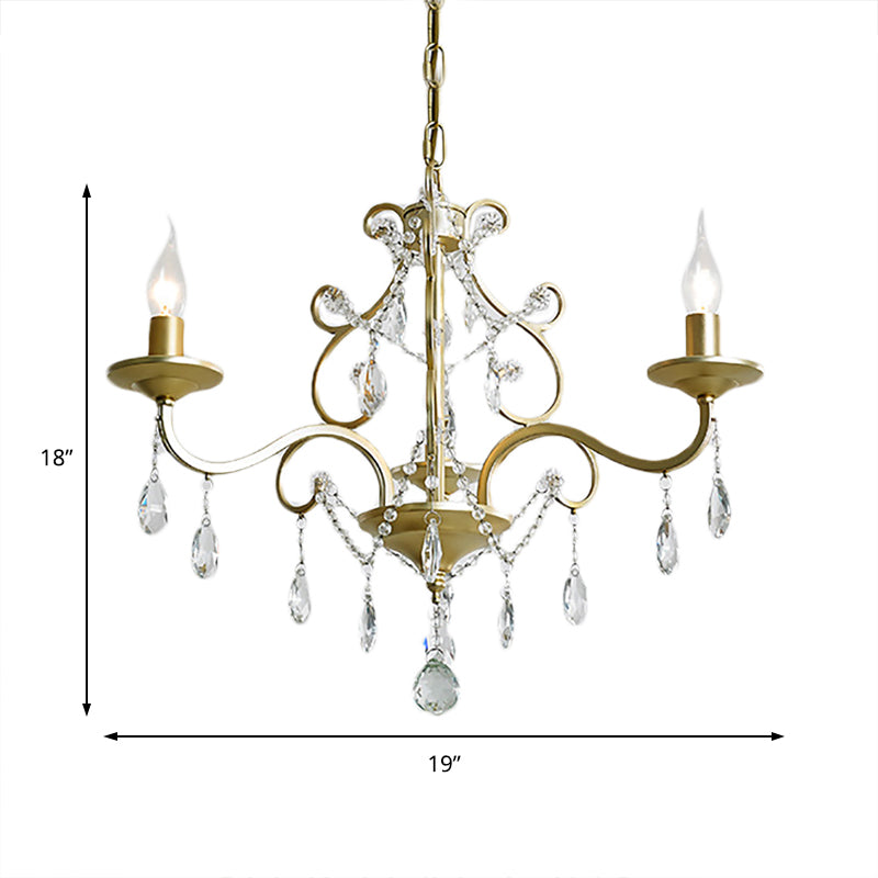 Vintage Exposed Chandelier Lamp Metal 3/6/8 Bulbs Chandelier Pendant Light with Clear Crystal Deco in Gold Finish Clearhalo 'Ceiling Lights' 'Chandeliers' 'Modern Chandeliers' 'Modern' Lighting' 151825