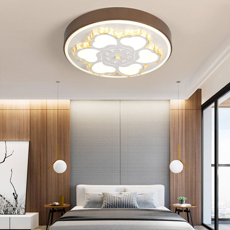 Brown/White Circular Ceiling Light Modern Crystal LED Ceiling Mount Light with Acrylic Flower Pattern in White/3 Color Light Brown B Clearhalo 'Ceiling Lights' 'Close To Ceiling Lights' 'Close to ceiling' 'Flush mount' Lighting' 151826