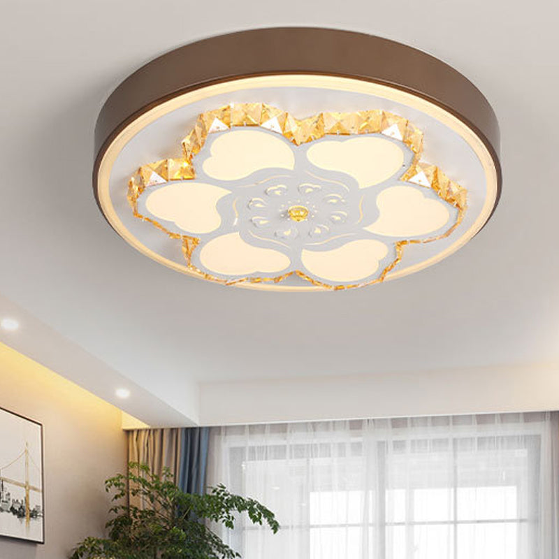 Brown/White Circular Ceiling Light Modern Crystal LED Ceiling Mount Light with Acrylic Flower Pattern in White/3 Color Light Clearhalo 'Ceiling Lights' 'Close To Ceiling Lights' 'Close to ceiling' 'Flush mount' Lighting' 151827