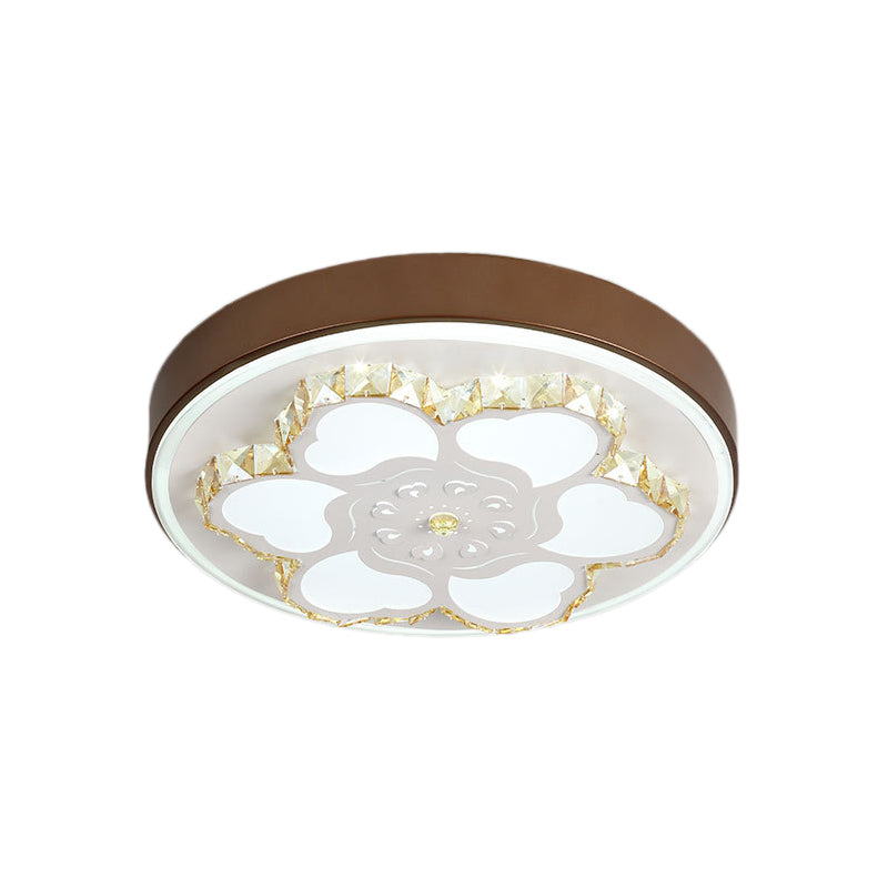 Brown/White Circular Ceiling Light Modern Crystal LED Ceiling Mount Light with Acrylic Flower Pattern in White/3 Color Light Clearhalo 'Ceiling Lights' 'Close To Ceiling Lights' 'Close to ceiling' 'Flush mount' Lighting' 151828