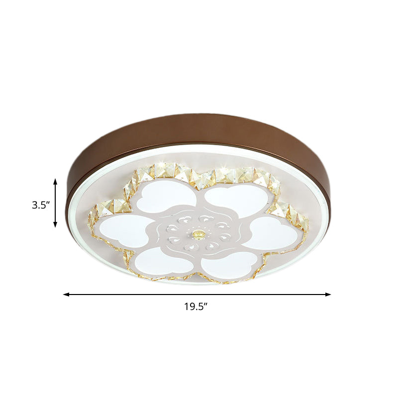 Brown/White Circular Ceiling Light Modern Crystal LED Ceiling Mount Light with Acrylic Flower Pattern in White/3 Color Light Clearhalo 'Ceiling Lights' 'Close To Ceiling Lights' 'Close to ceiling' 'Flush mount' Lighting' 151829