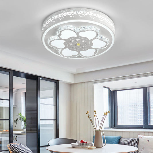 Brown/White Circular Ceiling Light Modern Crystal LED Ceiling Mount Light with Acrylic Flower Pattern in White/3 Color Light White White A Clearhalo 'Ceiling Lights' 'Close To Ceiling Lights' 'Close to ceiling' 'Flush mount' Lighting' 151831