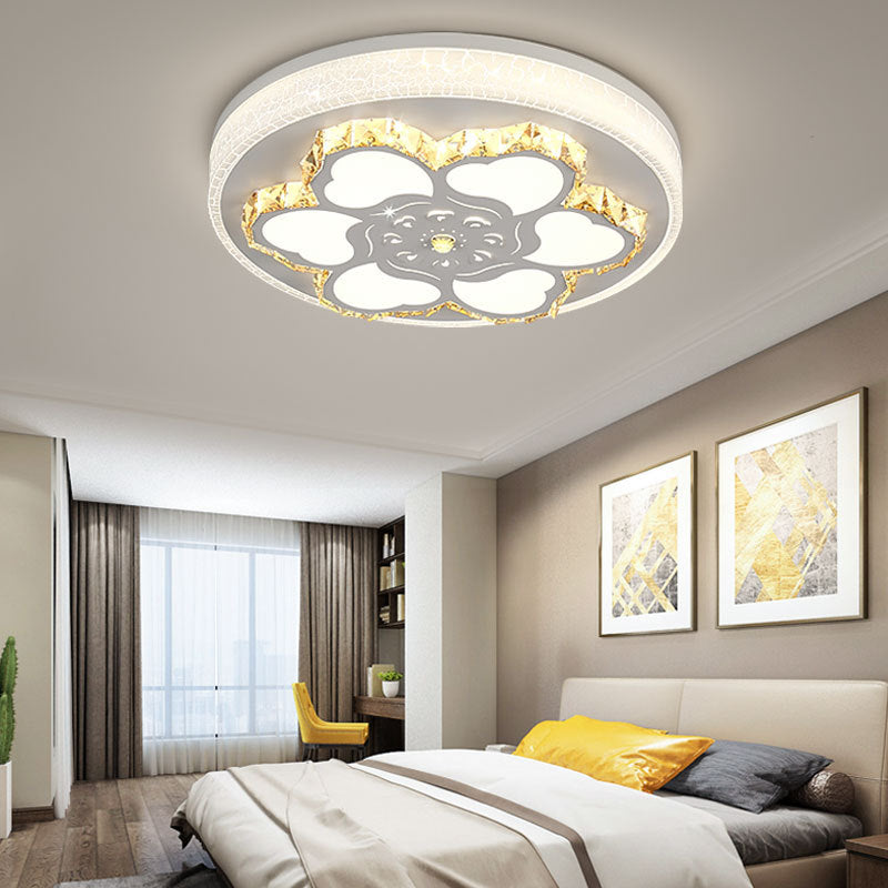 Brown/White Circular Ceiling Light Modern Crystal LED Ceiling Mount Light with Acrylic Flower Pattern in White/3 Color Light White White C Clearhalo 'Ceiling Lights' 'Close To Ceiling Lights' 'Close to ceiling' 'Flush mount' Lighting' 151835