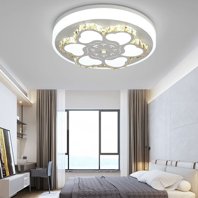 Brown/White Circular Ceiling Light Modern Crystal LED Ceiling Mount Light with Acrylic Flower Pattern in White/3 Color Light White White D Clearhalo 'Ceiling Lights' 'Close To Ceiling Lights' 'Close to ceiling' 'Flush mount' Lighting' 151839