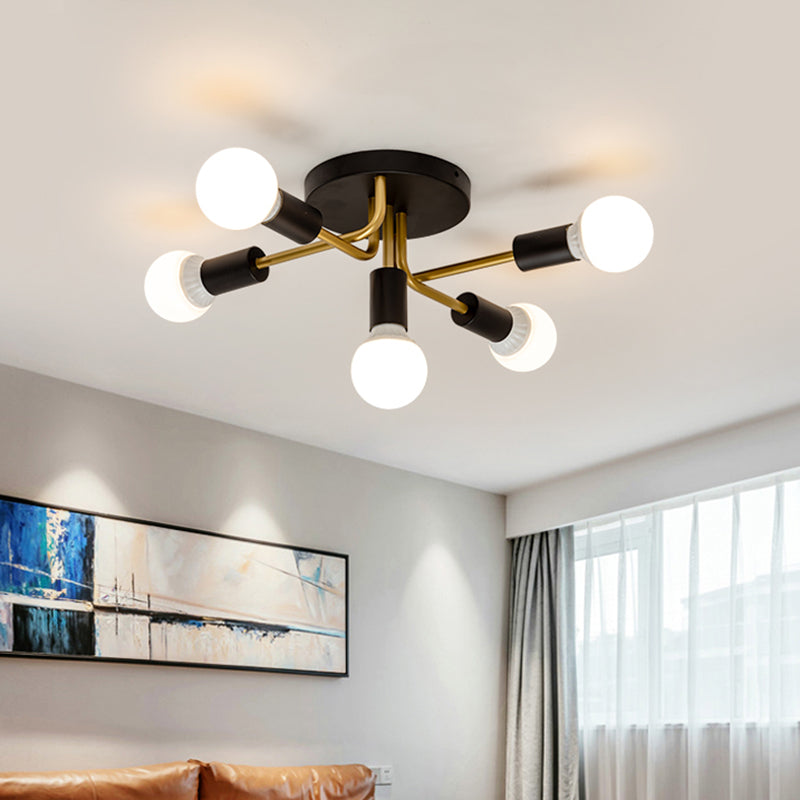 Modern Curved Arms Semi Flush Ceiling Mount Fixture Metal 5 Lights Dining Room Ceiling Mounted Light in Black/Gold Clearhalo 'Ceiling Lights' 'Close To Ceiling Lights' 'Close to ceiling' 'Semi-flushmount' Lighting' 151843