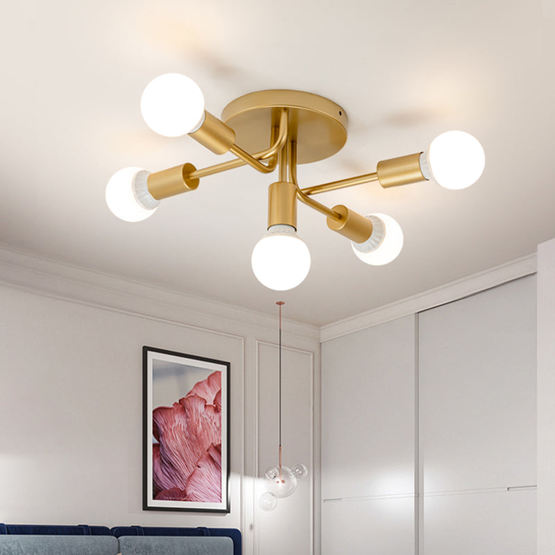 Modern Curved Arms Semi Flush Ceiling Mount Fixture Metal 5 Lights Dining Room Ceiling Mounted Light in Black/Gold Clearhalo 'Ceiling Lights' 'Close To Ceiling Lights' 'Close to ceiling' 'Semi-flushmount' Lighting' 151846