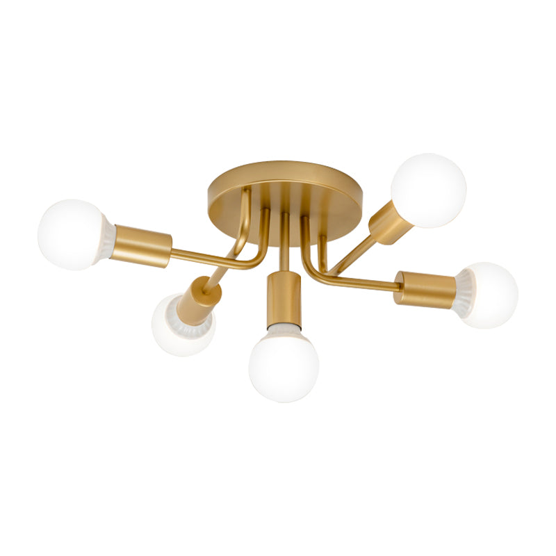 Modern Curved Arms Semi Flush Ceiling Mount Fixture Metal 5 Lights Dining Room Ceiling Mounted Light in Black/Gold Clearhalo 'Ceiling Lights' 'Close To Ceiling Lights' 'Close to ceiling' 'Semi-flushmount' Lighting' 151847