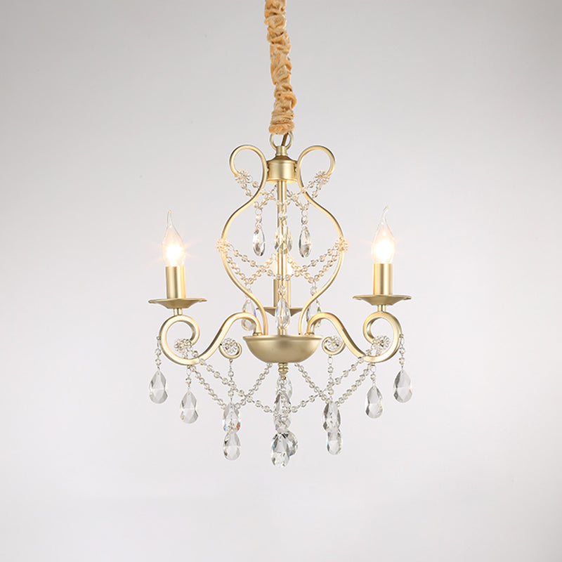 French Country Candle Hanging Chandelier Light Metal 3/6/8 Lights Pendant Lamp with Crystal Bead in Gold Clearhalo 'Ceiling Lights' 'Chandeliers' 'Modern Chandeliers' 'Modern' Lighting' 151883