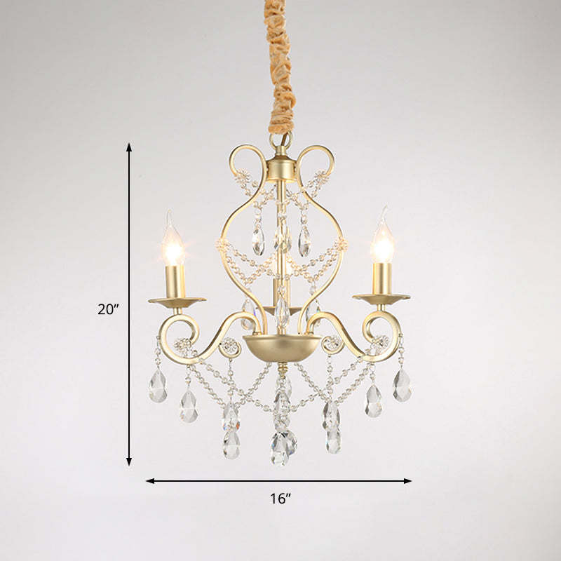 French Country Candle Hanging Chandelier Light Metal 3/6/8 Lights Pendant Lamp with Crystal Bead in Gold Clearhalo 'Ceiling Lights' 'Chandeliers' 'Modern Chandeliers' 'Modern' Lighting' 151884