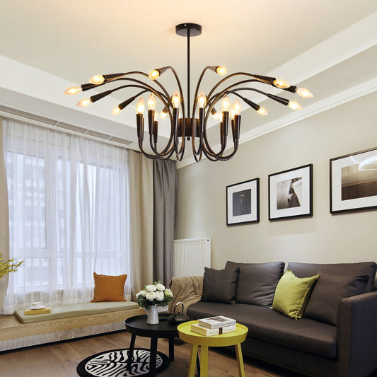 Abstract Metal Chandelier Lighting Modernist Multi Lights Black Hanging Pendant Lamp with Bare Bulb and Curved Arm Black Clearhalo 'Ceiling Lights' 'Chandeliers' 'Modern Chandeliers' 'Modern' Lighting' 151885