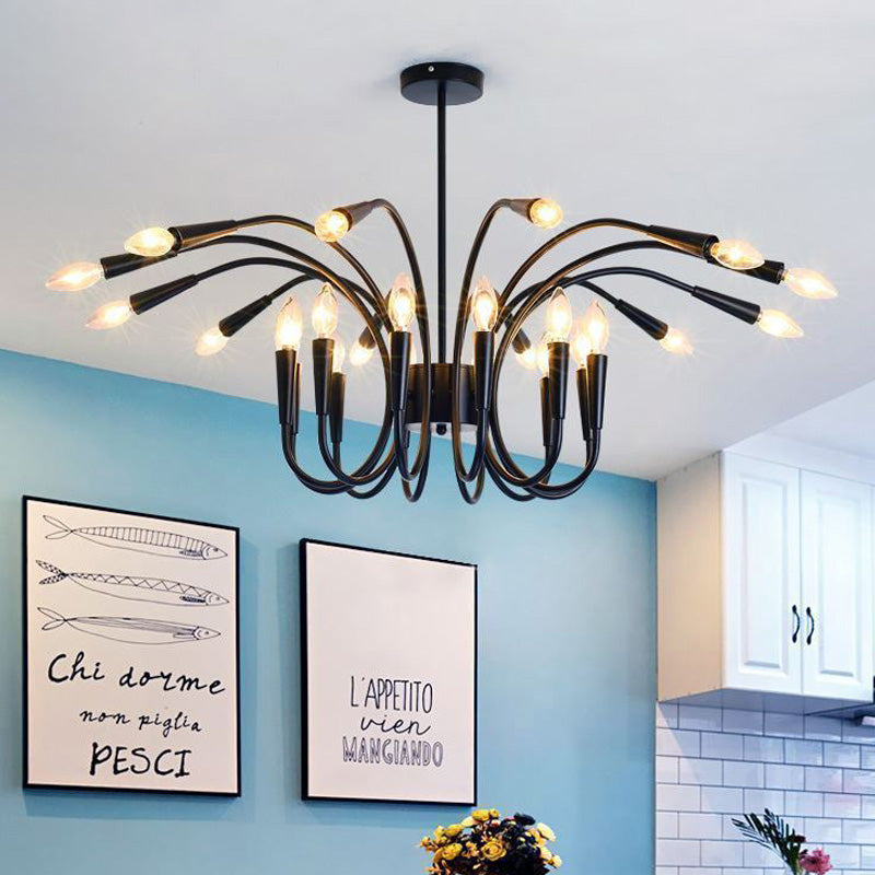 Abstract Metal Chandelier Lighting Modernist Multi Lights Black Hanging Pendant Lamp with Bare Bulb and Curved Arm Clearhalo 'Ceiling Lights' 'Chandeliers' 'Modern Chandeliers' 'Modern' Lighting' 151886