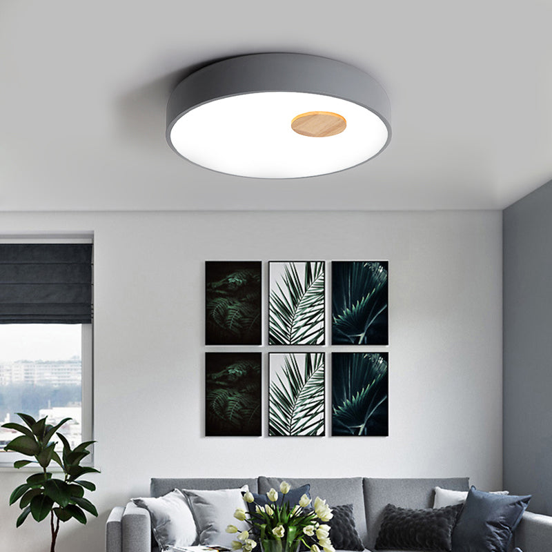 Round Metal Flush Ceiling Light Fixture with Acrylic Diffuser Nordic Gray/Yellow/Green Ceiling Flush Mount for Living Room in Warm/White Clearhalo 'Ceiling Lights' 'Close To Ceiling Lights' 'Close to ceiling' 'Flush mount' Lighting' 151893