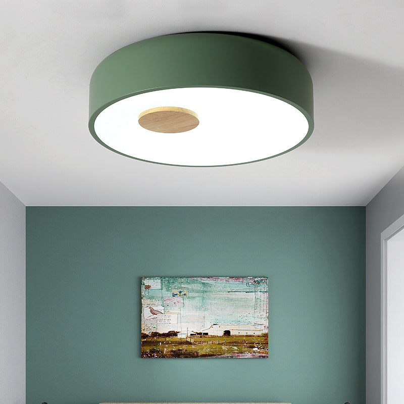 Round Metal Flush Ceiling Light Fixture with Acrylic Diffuser Nordic Gray/Yellow/Green Ceiling Flush Mount for Living Room in Warm/White Green Clearhalo 'Ceiling Lights' 'Close To Ceiling Lights' 'Close to ceiling' 'Flush mount' Lighting' 151895