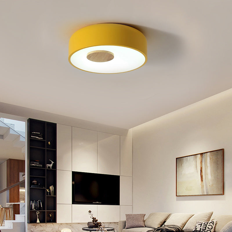 Round Metal Flush Ceiling Light Fixture with Acrylic Diffuser Nordic Gray/Yellow/Green Ceiling Flush Mount for Living Room in Warm/White Clearhalo 'Ceiling Lights' 'Close To Ceiling Lights' 'Close to ceiling' 'Flush mount' Lighting' 151901