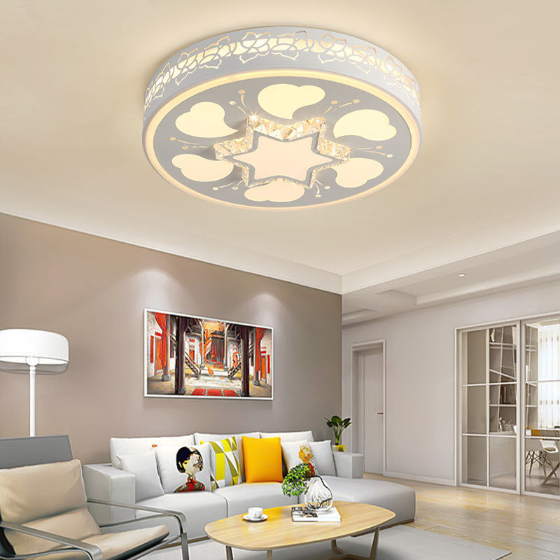 Brown/White Circle Flush Ceiling Light LED Modern Acrylic and Crystal Ceiling Fixture in White/3 Color Lighting for Bedroom White A Clearhalo 'Ceiling Lights' 'Close To Ceiling Lights' 'Close to ceiling' 'Flush mount' Lighting' 151919