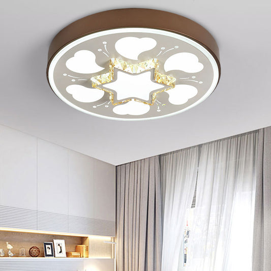 Brown/White Circle Flush Ceiling Light LED Modern Acrylic and Crystal Ceiling Fixture in White/3 Color Lighting for Bedroom Brown White B Clearhalo 'Ceiling Lights' 'Close To Ceiling Lights' 'Close to ceiling' 'Flush mount' Lighting' 151923