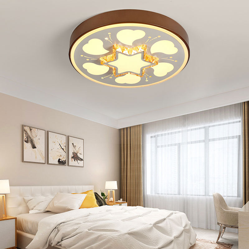 Brown/White Circle Flush Ceiling Light LED Modern Acrylic and Crystal Ceiling Fixture in White/3 Color Lighting for Bedroom Brown 3 Color B Clearhalo 'Ceiling Lights' 'Close To Ceiling Lights' 'Close to ceiling' 'Flush mount' Lighting' 151924