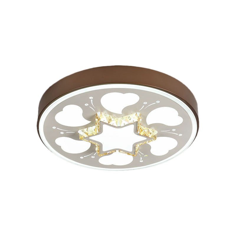 Brown/White Circle Flush Ceiling Light LED Modern Acrylic and Crystal Ceiling Fixture in White/3 Color Lighting for Bedroom Clearhalo 'Ceiling Lights' 'Close To Ceiling Lights' 'Close to ceiling' 'Flush mount' Lighting' 151925