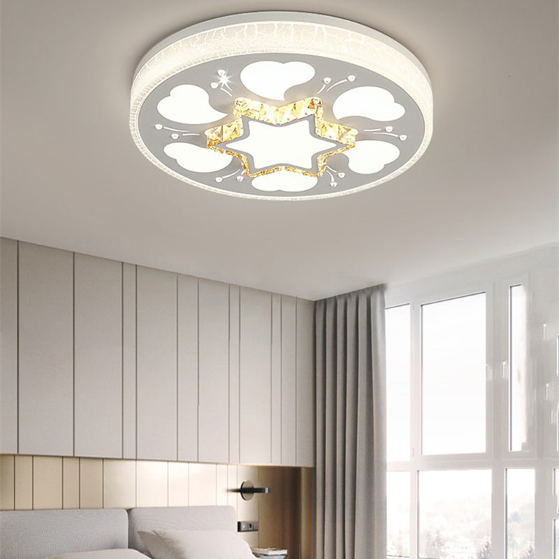 Brown/White Circle Flush Ceiling Light LED Modern Acrylic and Crystal Ceiling Fixture in White/3 Color Lighting for Bedroom White White C Clearhalo 'Ceiling Lights' 'Close To Ceiling Lights' 'Close to ceiling' 'Flush mount' Lighting' 151928