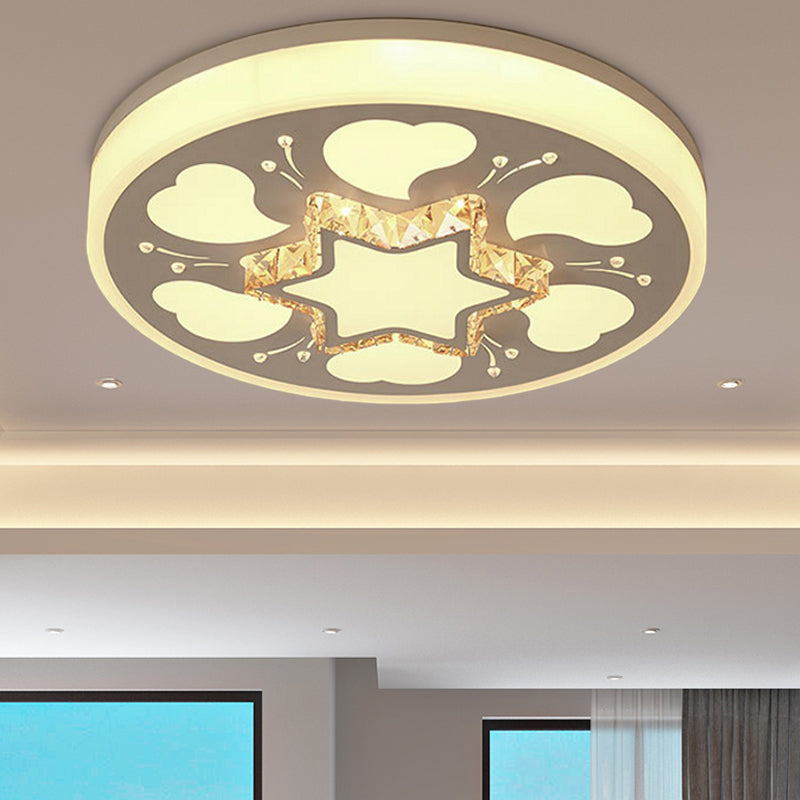 Brown/White Circle Flush Ceiling Light LED Modern Acrylic and Crystal Ceiling Fixture in White/3 Color Lighting for Bedroom White 3 Color D Clearhalo 'Ceiling Lights' 'Close To Ceiling Lights' 'Close to ceiling' 'Flush mount' Lighting' 151931