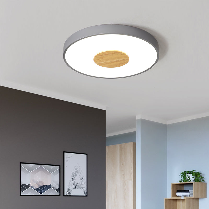 Circular Flush Ceiling Mount Light Nordic Metal Black/Gray/White LED Bedroom Ceiling Mount Flush with Acrylic Diffuser, 12"/16"/19.5" Dia Grey Clearhalo 'Ceiling Lights' 'Close To Ceiling Lights' 'Close to ceiling' 'Flush mount' Lighting' 151935