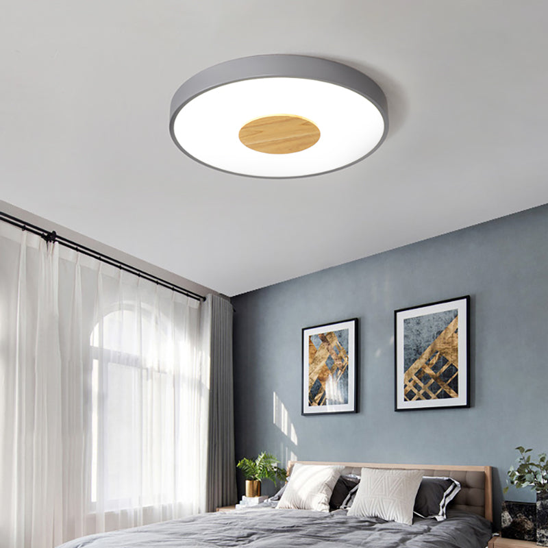 Circular Flush Ceiling Mount Light Nordic Metal Black/Gray/White LED Bedroom Ceiling Mount Flush with Acrylic Diffuser, 12"/16"/19.5" Dia Clearhalo 'Ceiling Lights' 'Close To Ceiling Lights' 'Close to ceiling' 'Flush mount' Lighting' 151936