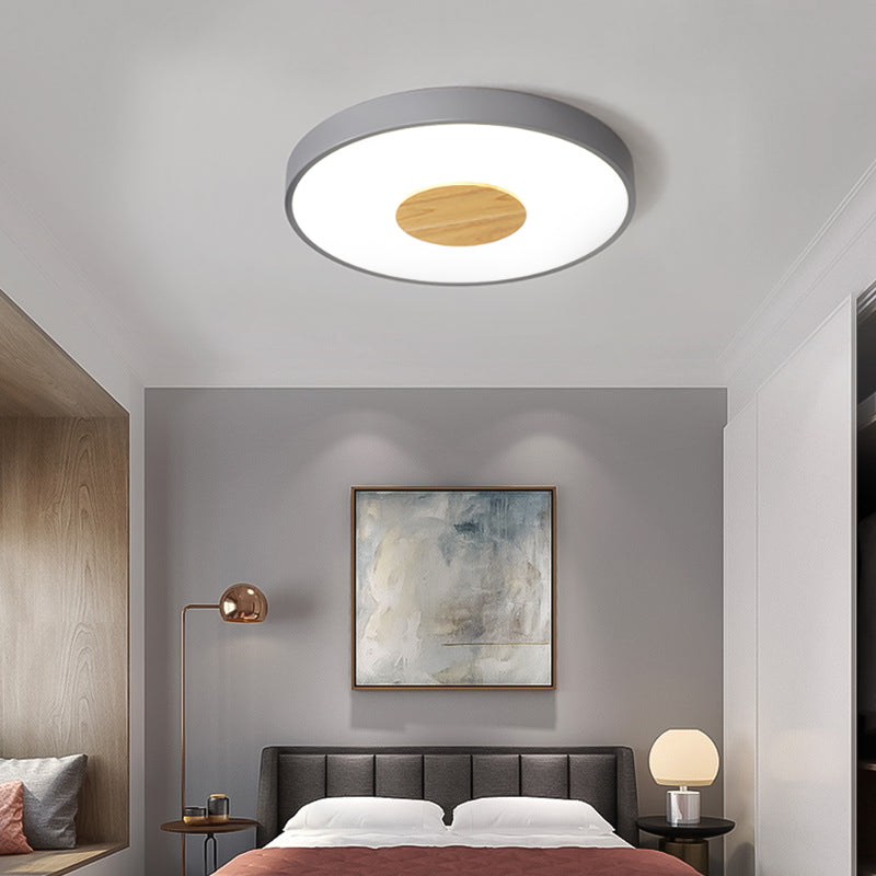 Circular Flush Ceiling Mount Light Nordic Metal Black/Gray/White LED Bedroom Ceiling Mount Flush with Acrylic Diffuser, 12"/16"/19.5" Dia Clearhalo 'Ceiling Lights' 'Close To Ceiling Lights' 'Close to ceiling' 'Flush mount' Lighting' 151937