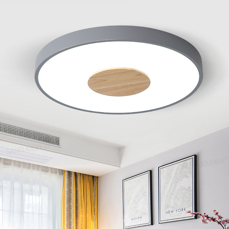 Circular Flush Ceiling Mount Light Nordic Metal Black/Gray/White LED Bedroom Ceiling Mount Flush with Acrylic Diffuser, 12"/16"/19.5" Dia Clearhalo 'Ceiling Lights' 'Close To Ceiling Lights' 'Close to ceiling' 'Flush mount' Lighting' 151938