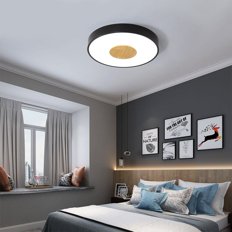 Circular Flush Ceiling Mount Light Nordic Metal Black/Gray/White LED Bedroom Ceiling Mount Flush with Acrylic Diffuser, 12"/16"/19.5" Dia Black Clearhalo 'Ceiling Lights' 'Close To Ceiling Lights' 'Close to ceiling' 'Flush mount' Lighting' 151940