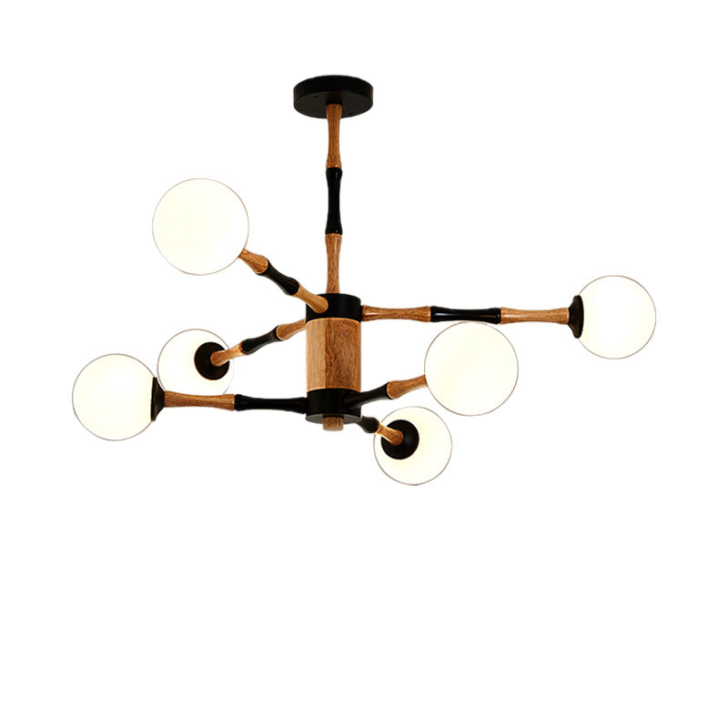 Wooden Sputnik Chandelier Lighting Contemporary 6/8/12 Lights Hanging Pendant Lamp Fixture for Bedroom Clearhalo 'Ceiling Lights' 'Chandeliers' 'Glass shade' 'Glass' 'Modern Chandeliers' 'Modern' Lighting' 151953