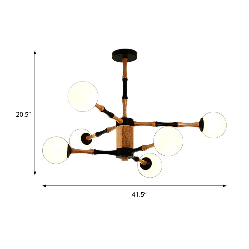 Wooden Sputnik Chandelier Lighting Contemporary 6/8/12 Lights Hanging Pendant Lamp Fixture for Bedroom Clearhalo 'Ceiling Lights' 'Chandeliers' 'Glass shade' 'Glass' 'Modern Chandeliers' 'Modern' Lighting' 151954