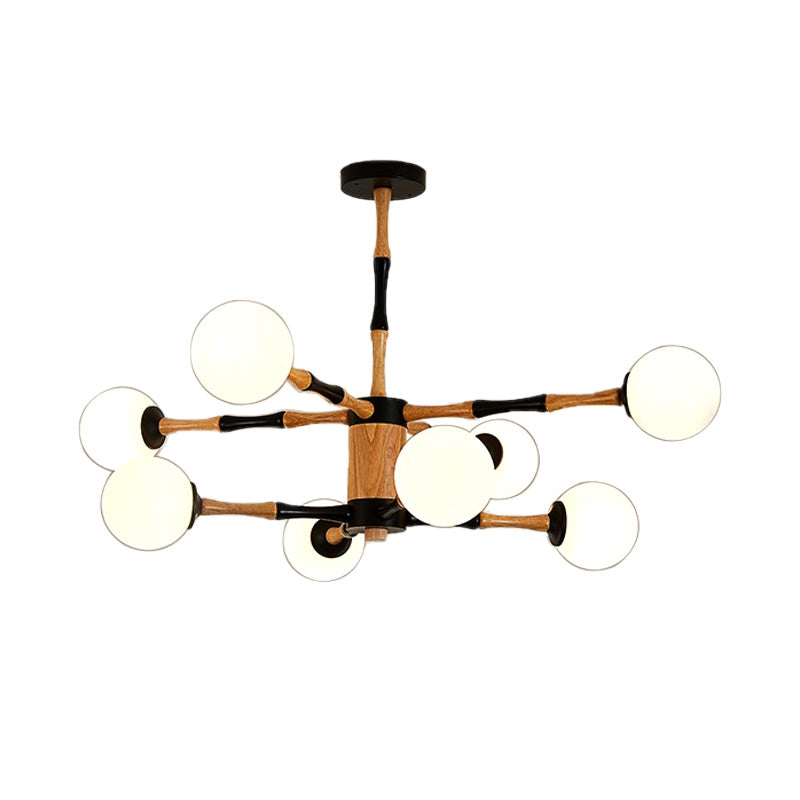 Wooden Sputnik Chandelier Lighting Contemporary 6/8/12 Lights Hanging Pendant Lamp Fixture for Bedroom Clearhalo 'Ceiling Lights' 'Chandeliers' 'Glass shade' 'Glass' 'Modern Chandeliers' 'Modern' Lighting' 151957