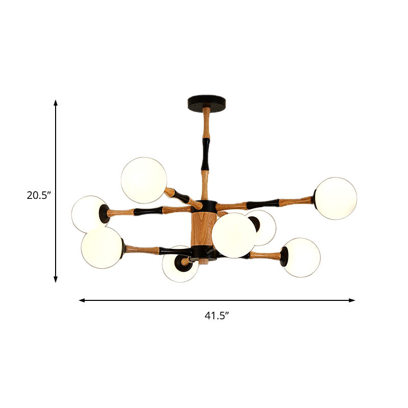 Wooden Sputnik Chandelier Lighting Contemporary 6/8/12 Lights Hanging Pendant Lamp Fixture for Bedroom Clearhalo 'Ceiling Lights' 'Chandeliers' 'Glass shade' 'Glass' 'Modern Chandeliers' 'Modern' Lighting' 151958