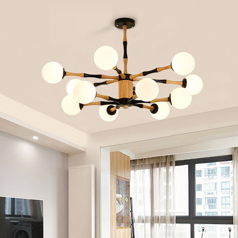 Wooden Sputnik Chandelier Lighting Contemporary 6/8/12 Lights Hanging Pendant Lamp Fixture for Bedroom 12 Black Clearhalo 'Ceiling Lights' 'Chandeliers' 'Glass shade' 'Glass' 'Modern Chandeliers' 'Modern' Lighting' 151959