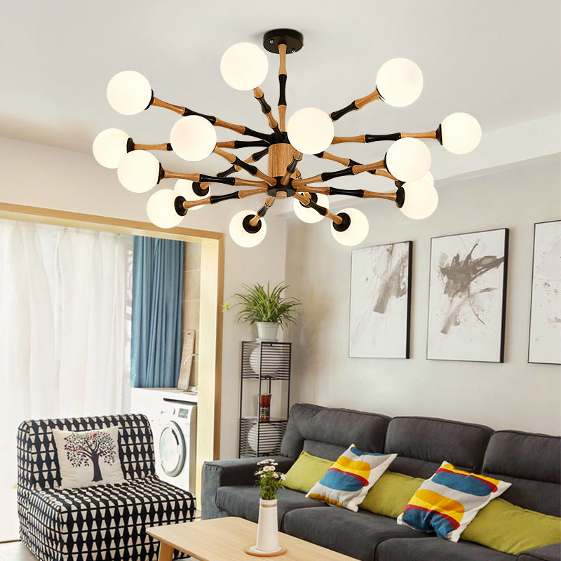 Wooden Sputnik Chandelier Lighting Contemporary 6/8/12 Lights Hanging Pendant Lamp Fixture for Bedroom 16 Black Clearhalo 'Ceiling Lights' 'Chandeliers' 'Glass shade' 'Glass' 'Modern Chandeliers' 'Modern' Lighting' 151963