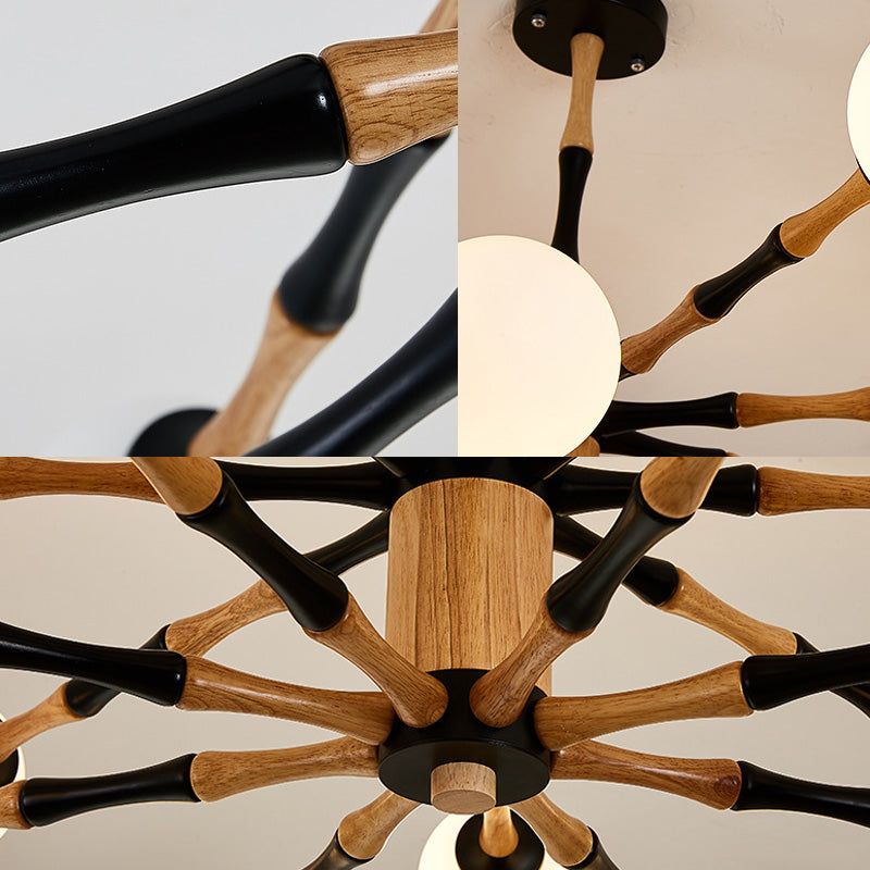 Wooden Sputnik Chandelier Lighting Contemporary 6/8/12 Lights Hanging Pendant Lamp Fixture for Bedroom Clearhalo 'Ceiling Lights' 'Chandeliers' 'Glass shade' 'Glass' 'Modern Chandeliers' 'Modern' Lighting' 151967