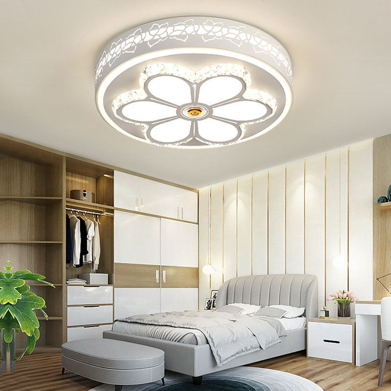 Modern Flower Pattern Flush Ceiling Light Crystal and Acrylic White/3 Color LED Ceiling Light in Brown/White White A Clearhalo 'Ceiling Lights' 'Close To Ceiling Lights' 'Close to ceiling' 'Flush mount' Lighting' 151981