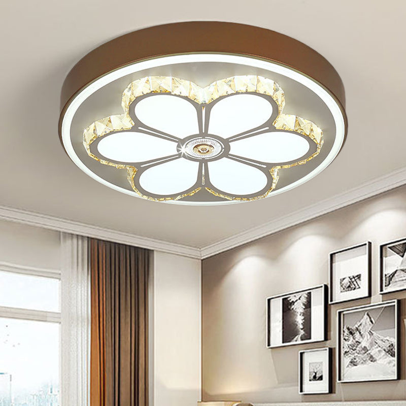 Modern Flower Pattern Flush Ceiling Light Crystal and Acrylic White/3 Color LED Ceiling Light in Brown/White Brown B Clearhalo 'Ceiling Lights' 'Close To Ceiling Lights' 'Close to ceiling' 'Flush mount' Lighting' 151985