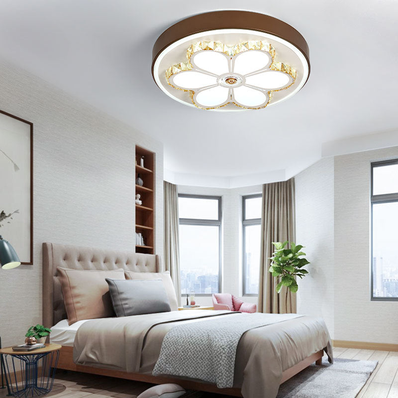 Modern Flower Pattern Flush Ceiling Light Crystal and Acrylic White/3 Color LED Ceiling Light in Brown/White Clearhalo 'Ceiling Lights' 'Close To Ceiling Lights' 'Close to ceiling' 'Flush mount' Lighting' 151986